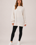Women’s Oversized Sweatshirt with Crew Neck in Beige, full body view