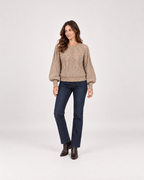 Women’s Cable Knit Jumper with Balloon Sleeves in Beige, full body view