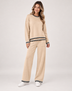 Women’s Co-Ord Set with Jumper and Wide Leg Trousers in Beige, full body view