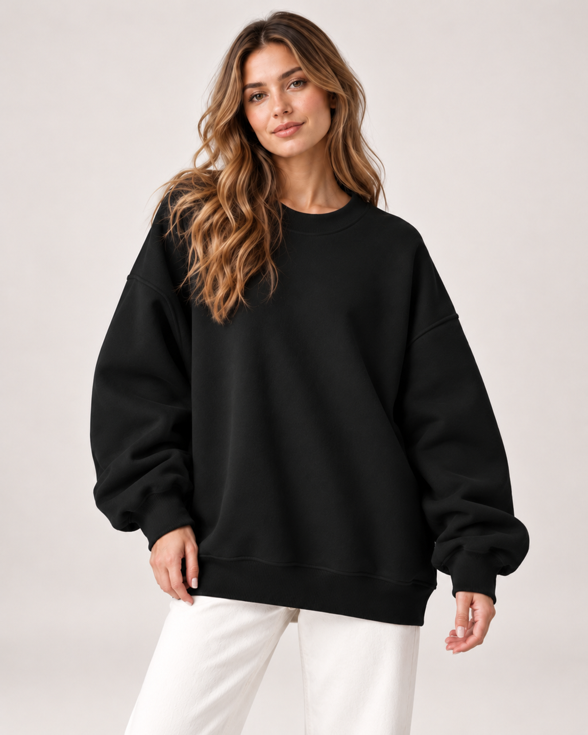 Women's Oversized Sweatshirt with Crew Neck product detail view
