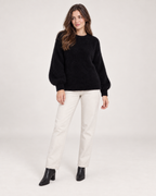 Women’s Fluffy Jumper with Crew Neck in Black, full body view