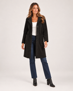 Women’s Longline Cardigan with Button Front and Pockets in Black, full body view