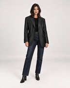 Women’s Faux Leather Blazer with Oversized Fit in Black, full body view