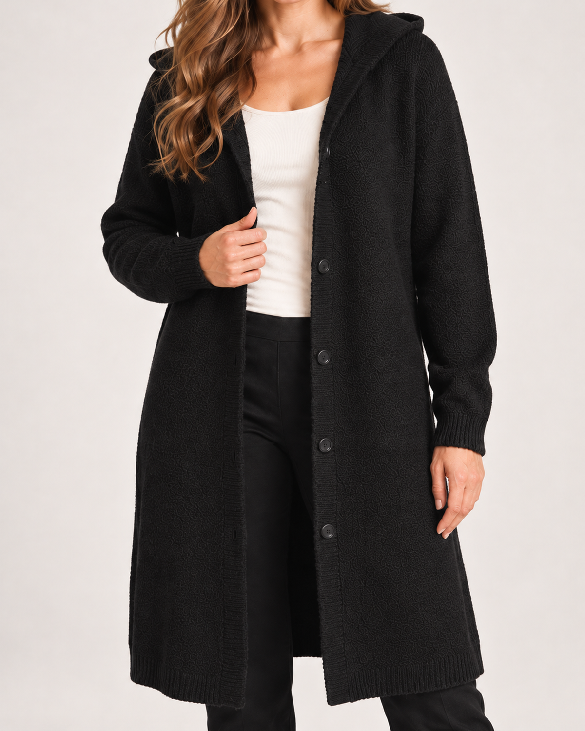 Women's Longline Cardigan with Hood and Button Front product view