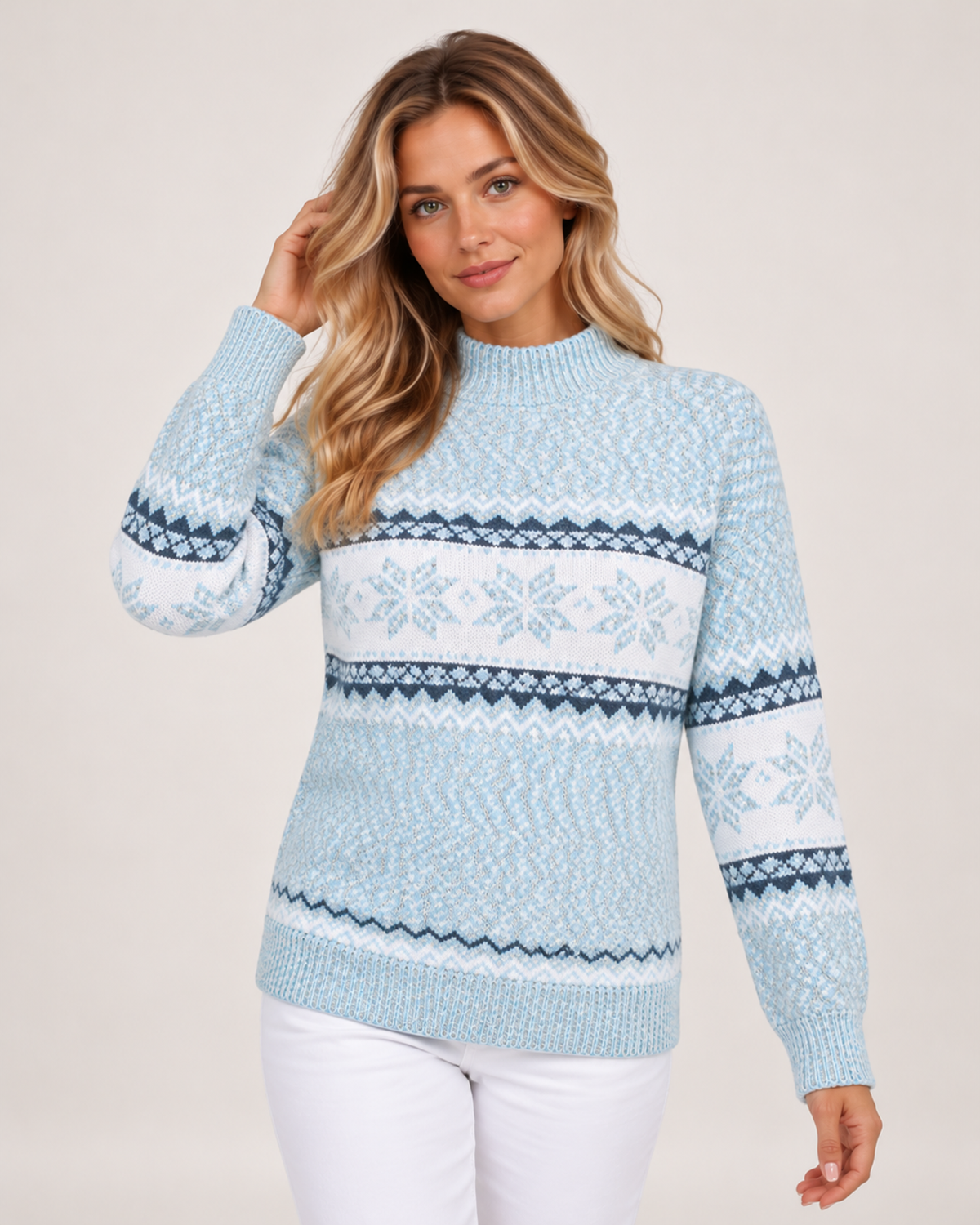 Women's Christmas Jumper with Fair Isle Pattern and Roll Neck product detail view