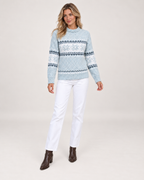 Women’s Christmas Jumper with Fair Isle Pattern and Roll Neck in Blue, full body view