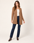 Women’s Coatigan with Open Front and Pockets in Brown, full body view