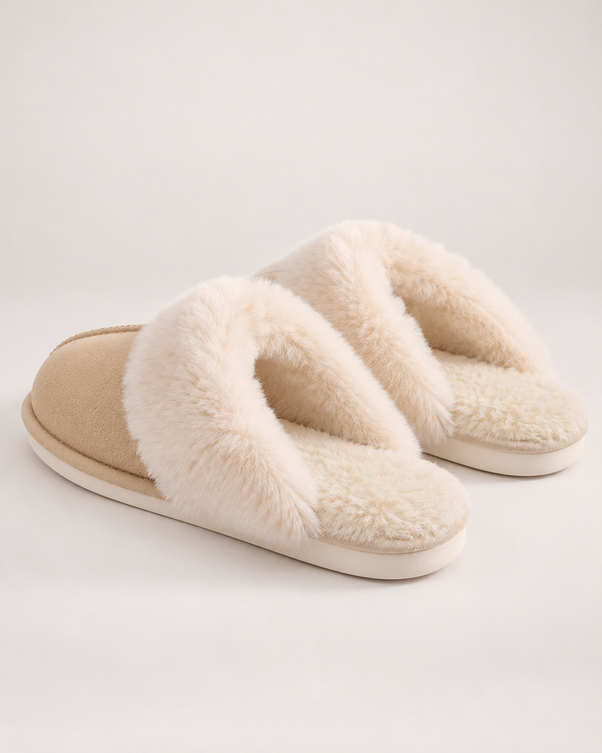 Women’s Mule Slippers with Plush Cuff and Closed Toe in Brown, product only view