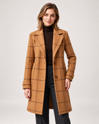 Women's Checked Coat Long Tailored Button Front Style product view
