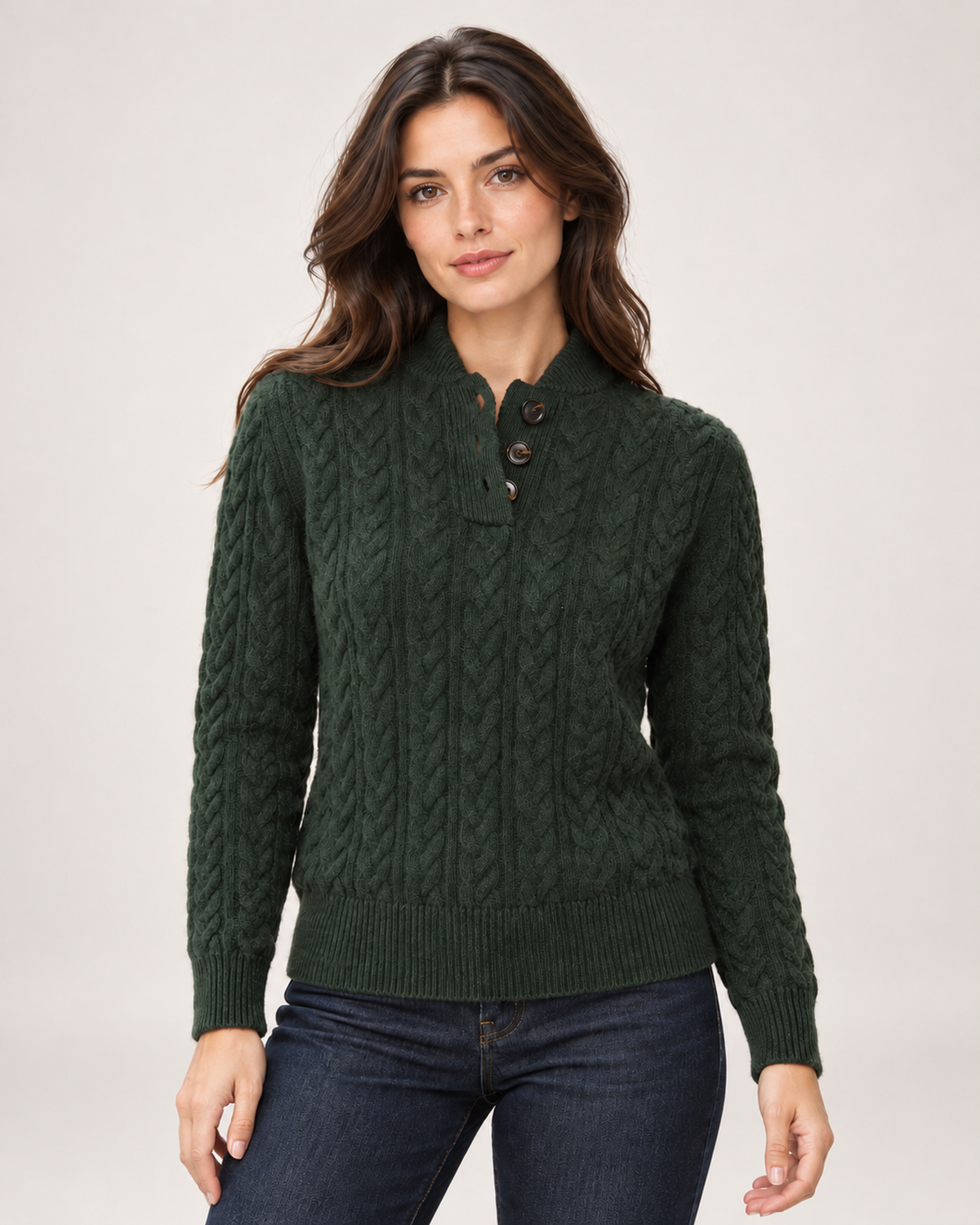 Women's Cable Knit Jumper with Button Neck product detail view