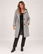 Women’s Long Hooded Cardigan with Chunky Texture in Grey, full body view