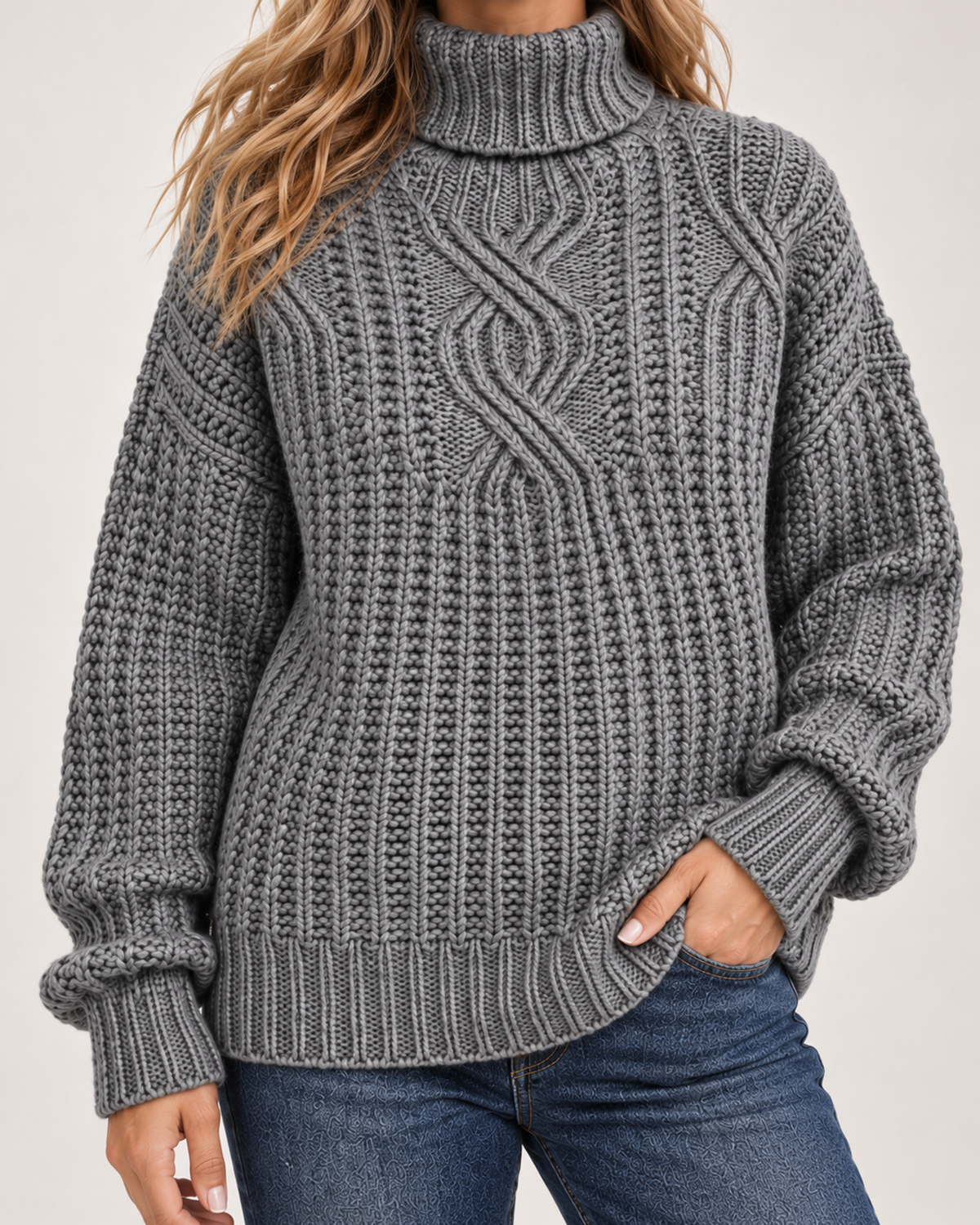 Women's Roll Neck Jumper with Cable Knit product view
