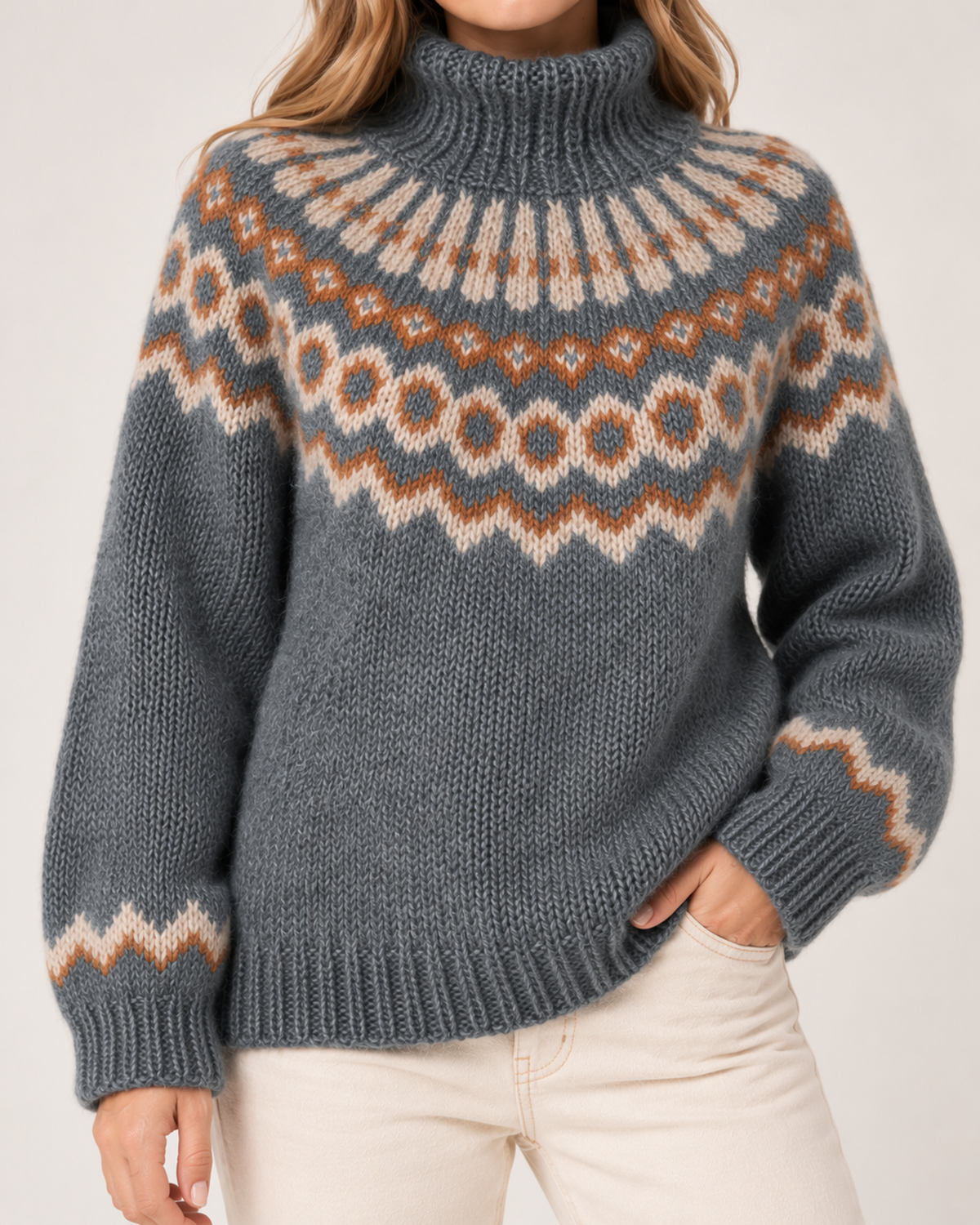 Women's Fair Isle Jumper Patterned High Neck Knitted Style product view