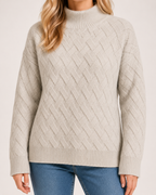 Women's Textured Roll-Neck Jumper with Basketweave Knit product view