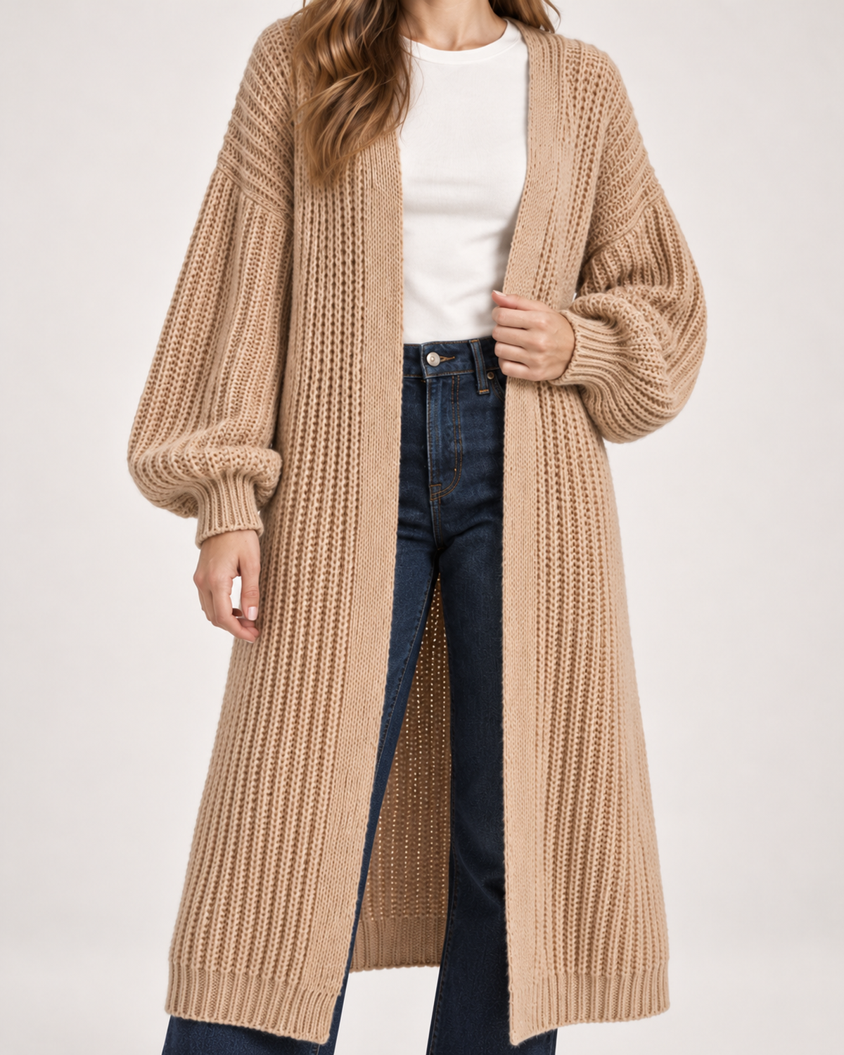 Women's Long Cardigan with Balloon Sleeves product view