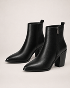 Women’s Heeled Ankle Boots with Side Zip in Black, product only pair side decision view