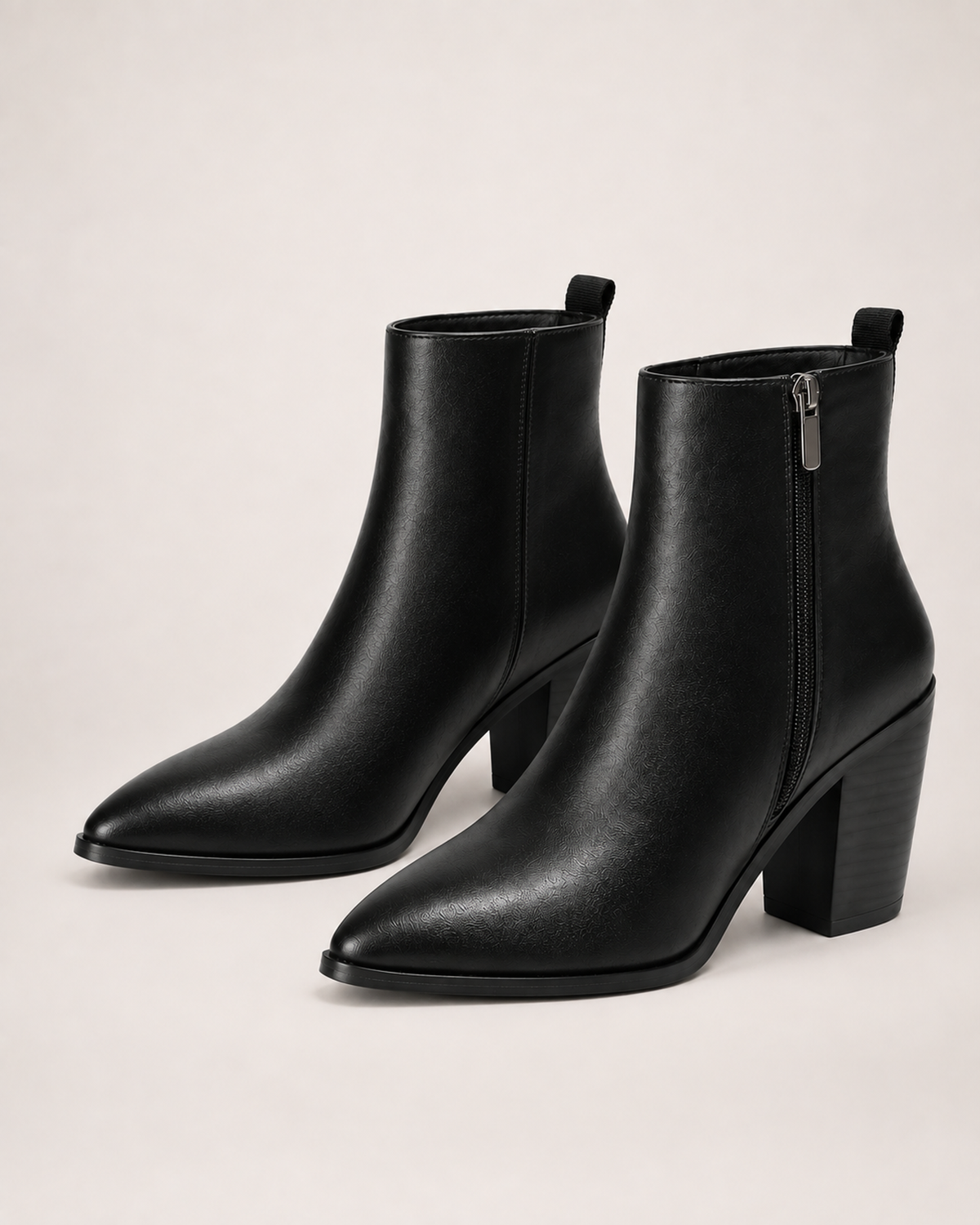 Women’s Heeled Ankle Boots with Side Zip in Black, product only pair side decision view