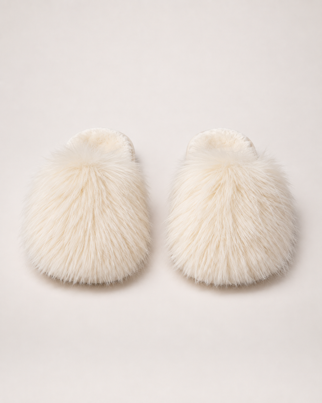 Women’s Mule Slippers with Fluffy Closed Toe in Cream, product only pair side decision view