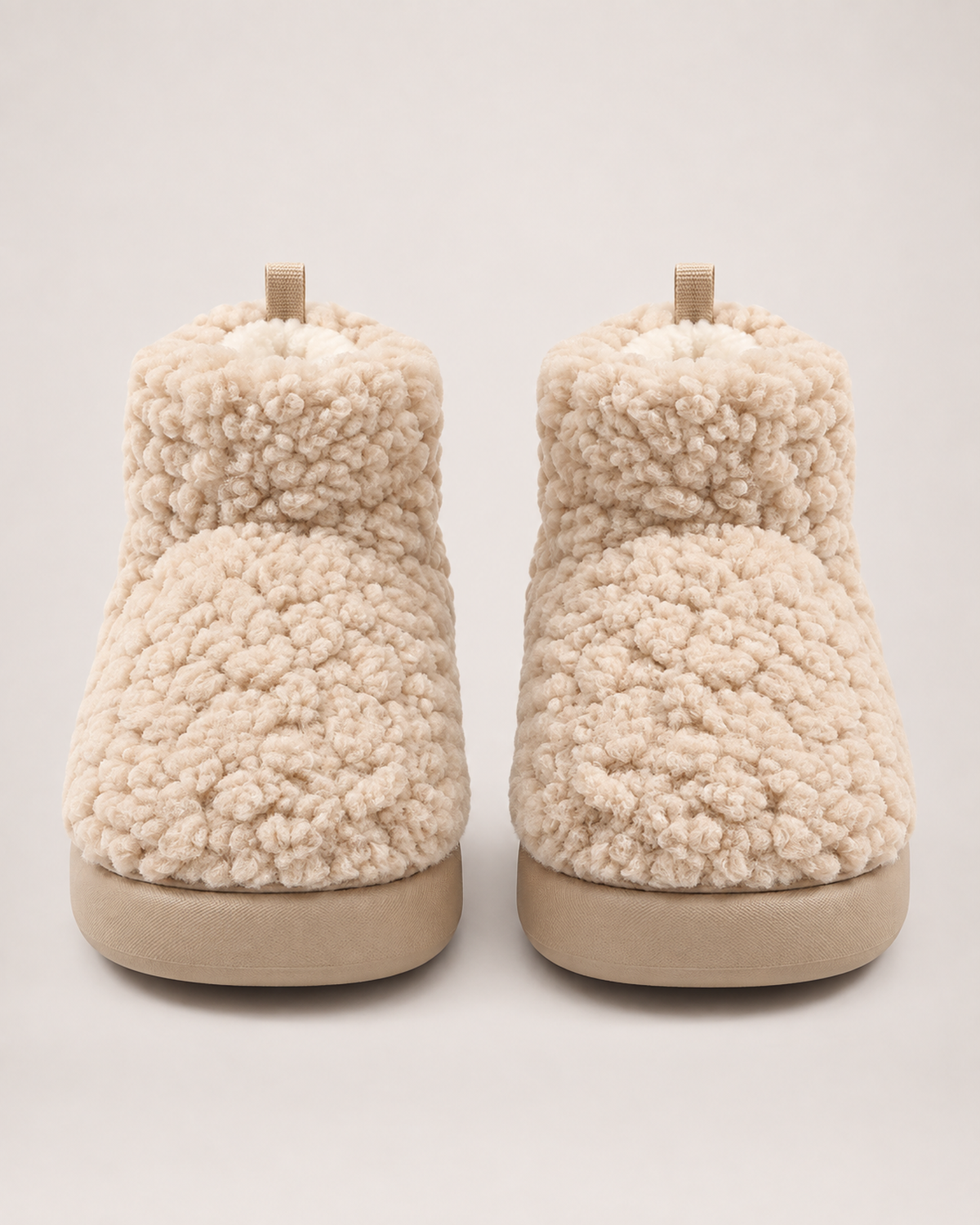 Women’s Slipper Boots with Fluffy Finish and Thick Sole in Light Brown, product only pair side decision view