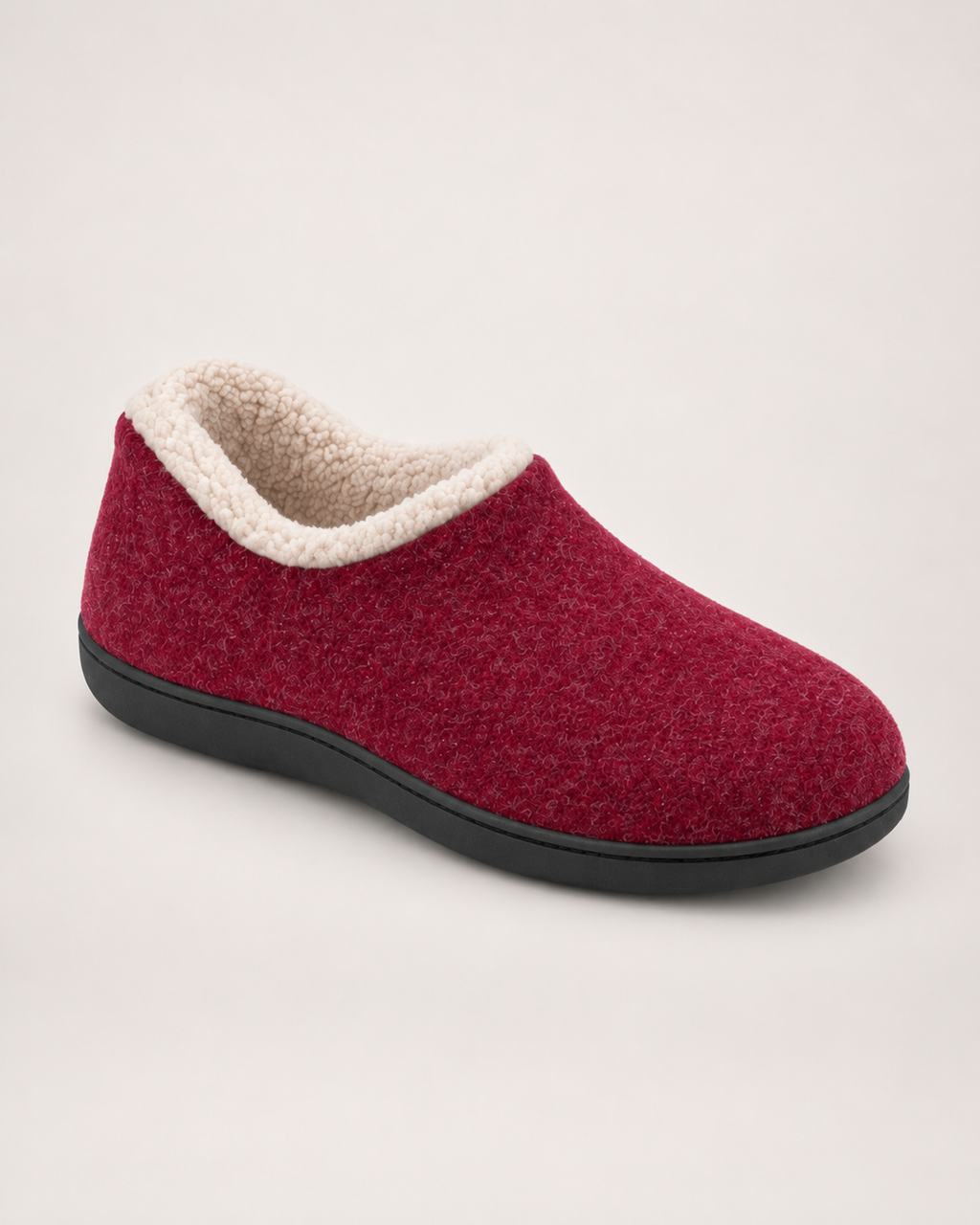 Women’s Full Slippers with Closed Back and Soft Collar in Burgundy, product only pair side decision view