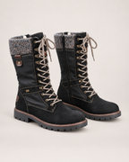 Women’s Lace Up Boots with Knitted Cuff in Black, product only pair side decision view