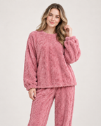 Women’s Pyjamas with Flannel Cable Pattern in Pink, full body view