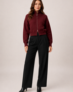 Women’s Zip Up Cardigan with Funnel Neck in Red, full body view