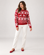 Women’s Christmas Jumper with Reindeer Pattern in Red, full body view