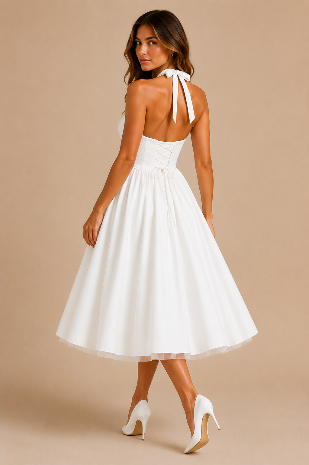 Women's Halter Neck Corset Midi Dress Sophisticated Style
