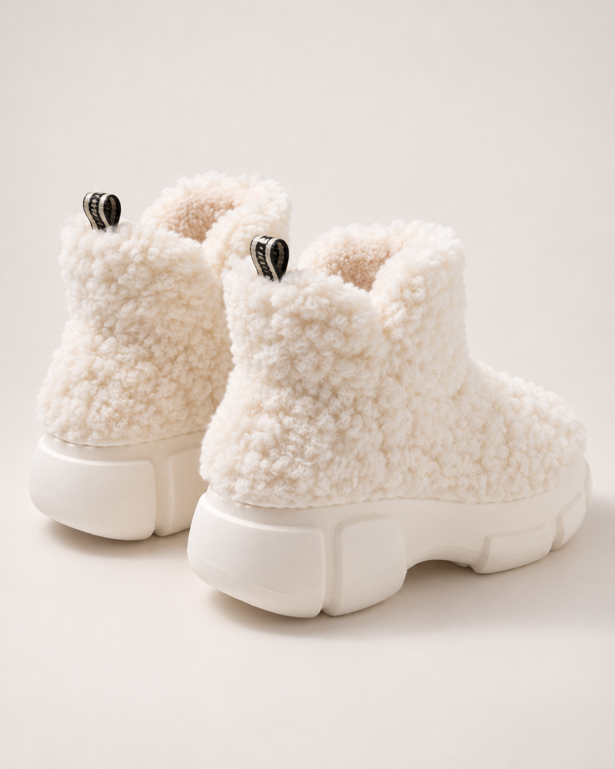 Women’s Snow Boots with Platform Sole and Fluffy Ankle Cuff in White, product only view