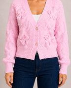 Women’s pink bow cardigan knit and button detail