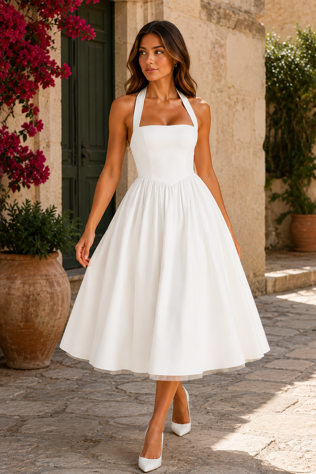 Women's Halter Neck Corset Midi Dress Sophisticated Style