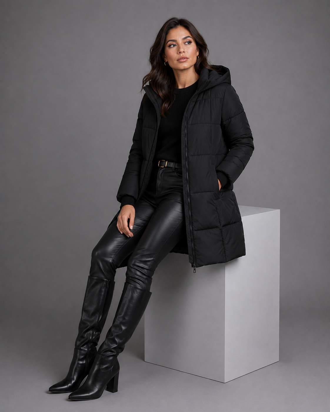 Women's Longline Padded Puffer Coat with Hood