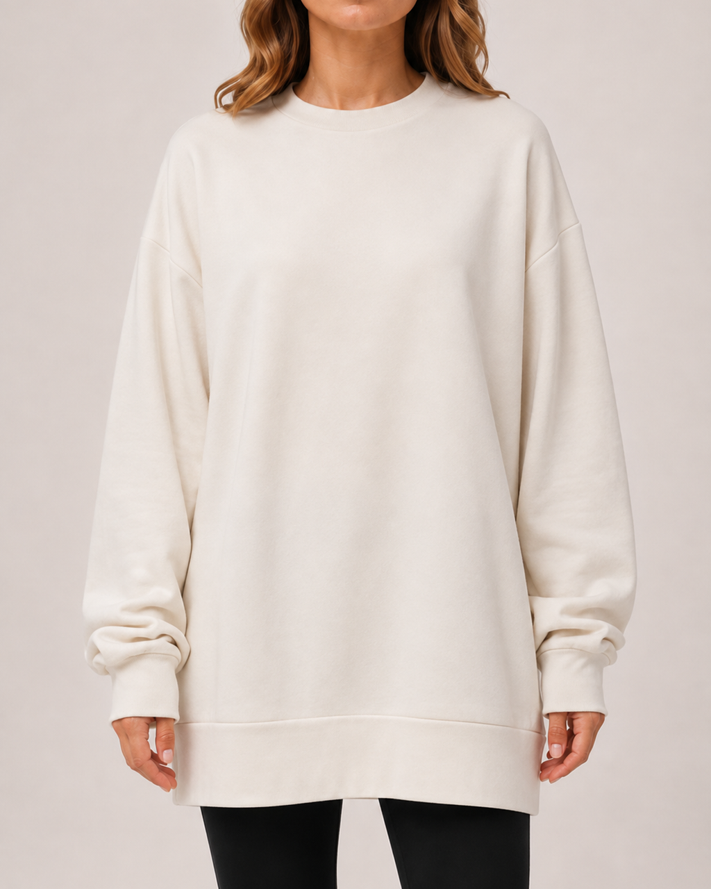 Women’s Oversized Sweatshirt with Crew Neck in Beige, product detail view