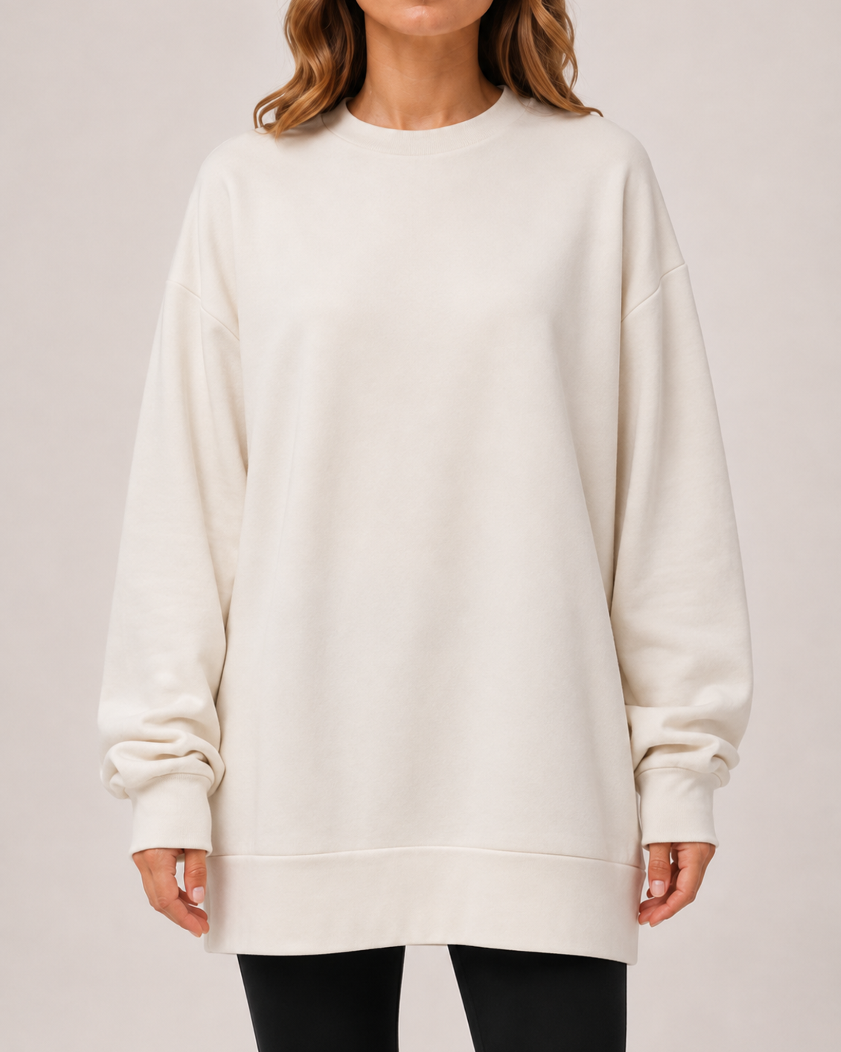 Women’s Oversized Sweatshirt with Crew Neck in Beige, product detail view