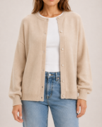Women’s Balloon Sleeve Cardigan with Buttons in Beige, product detail view