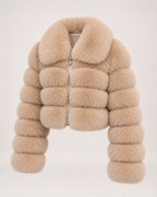 Women’s Faux Fur Jacket with Cropped Shape and Wide Collar in Beige, product only view