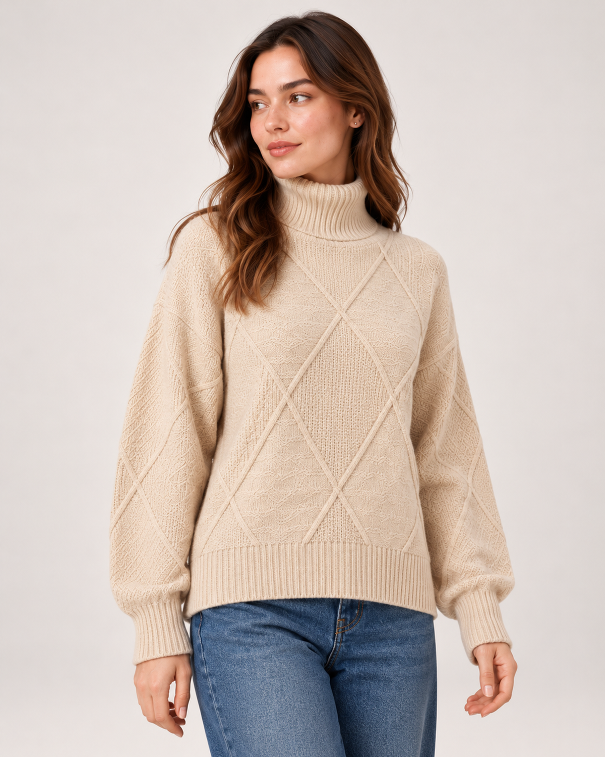 Women's Oversized Turtleneck Jumper beige close variant view