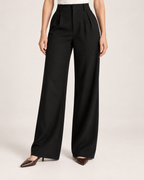Women’s Wide Leg Trousers with High Waist and Pockets in Black, lower body product focus view