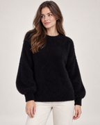 Women’s Fluffy Jumper with Crew Neck in Black, upper body product focus view