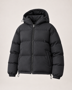 Women’s Puffer Jacket with Hood and Drawcord Hem in Black, product only view