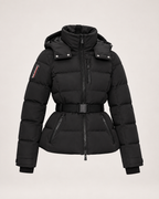 Women’s Ski Jacket in Black with Belt and Hood in Black, product only view