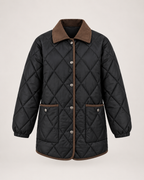 Women’s Quilted Jacket with Contrast Collar in Black, product only view