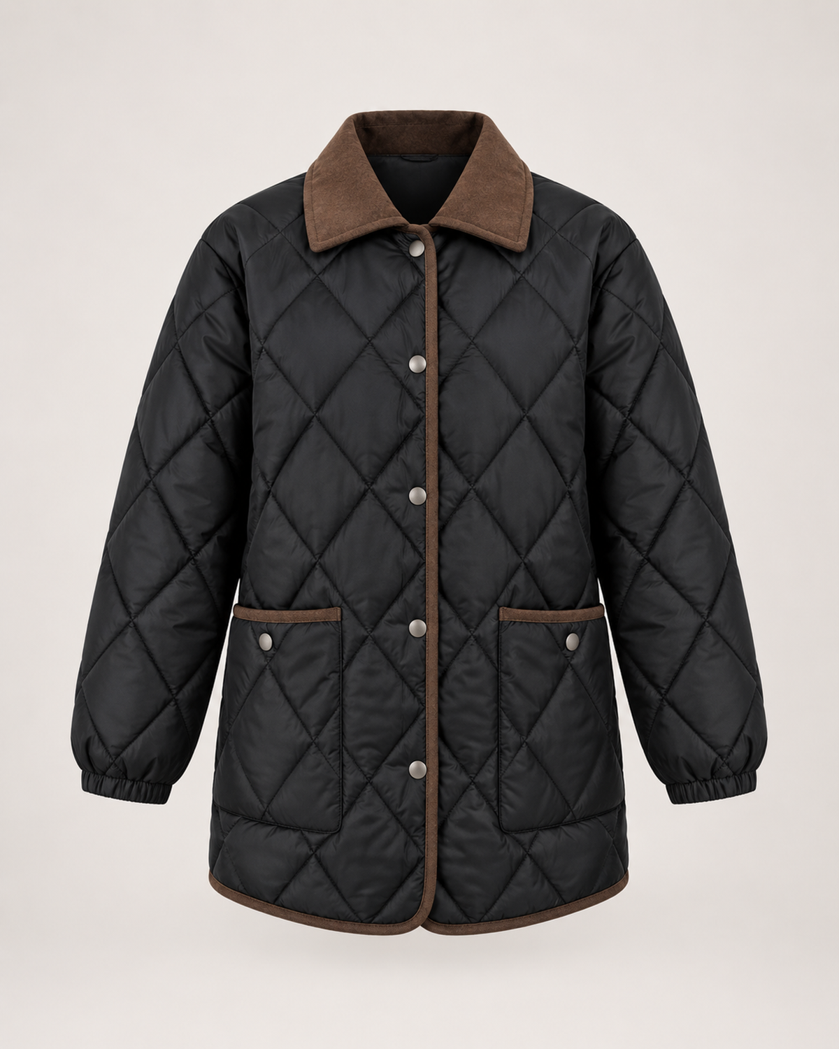 Women’s Quilted Jacket with Contrast Collar in Black, product only view