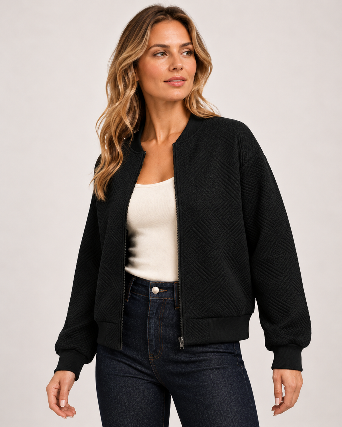 Women's Zip Up Cardigan with Textured Knit black close variant view