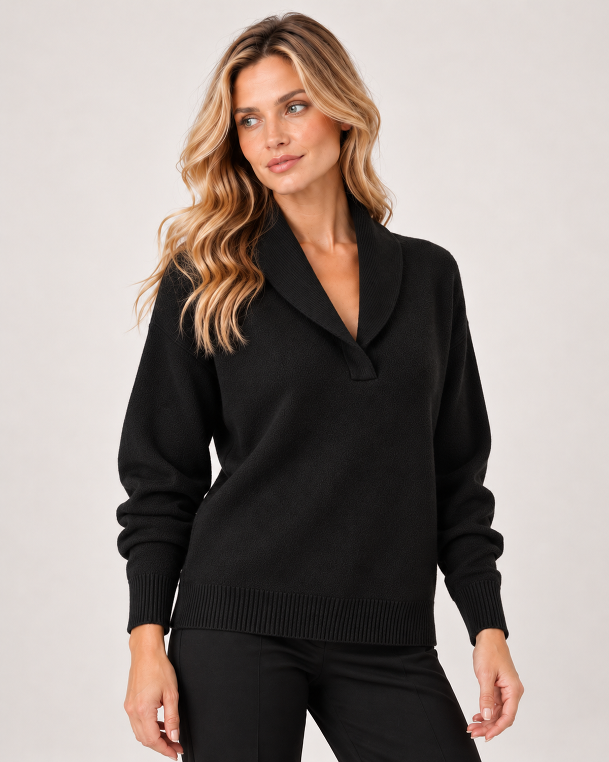 Women's V Neck Jumper with Shawl Collar black close variant view