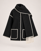 Women’s Cape Coat with Scarf Collar in Black & White, product only view