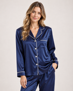 Women’s Pyjama Set with Contrast Piping in Blue, lower body product focus view