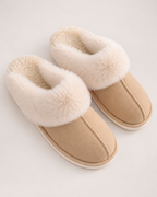 Women’s Mule Slippers with Plush Cuff and Closed Toe in Brown, product only view
