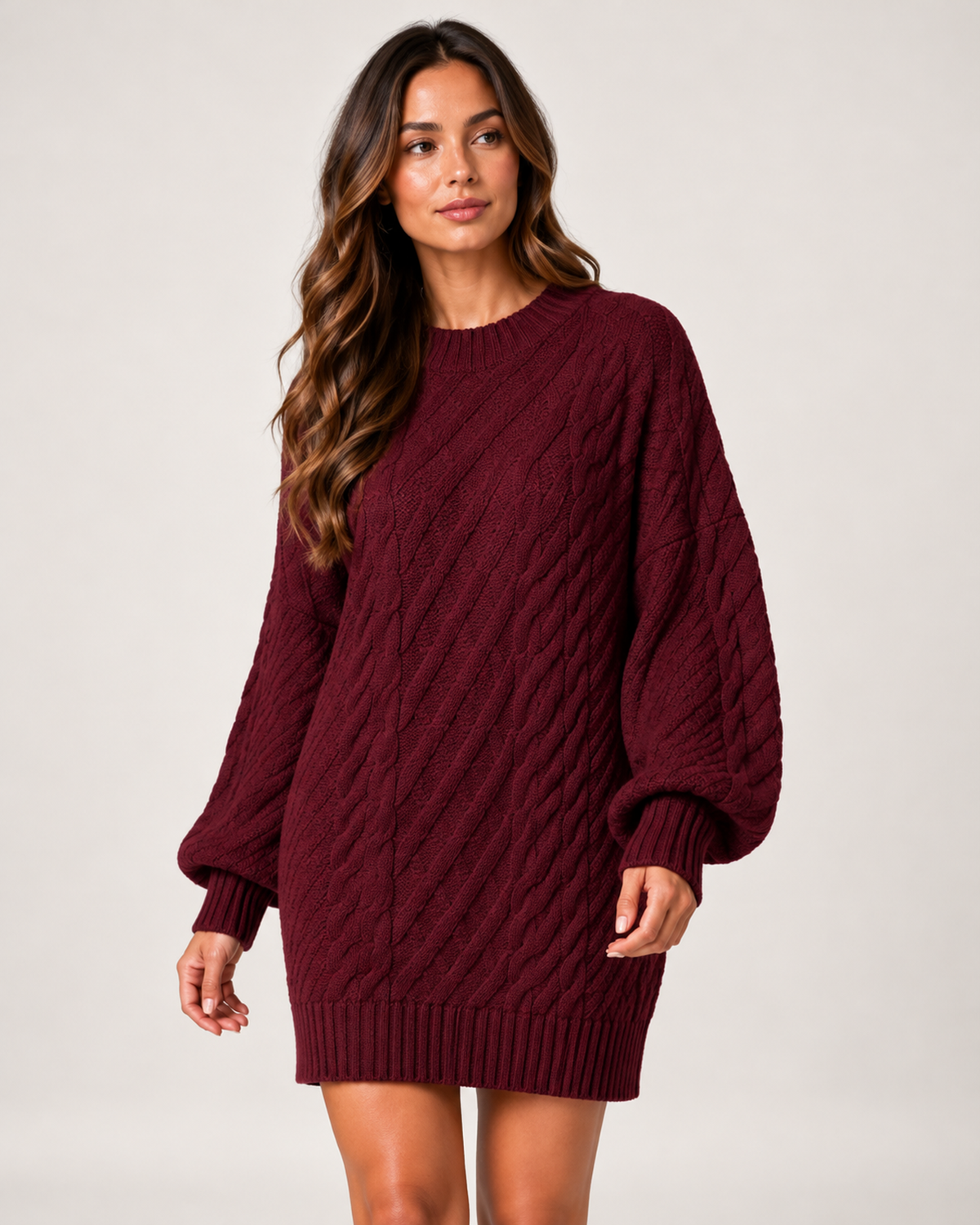 Women's burgundy oversized cable knit jumper dress